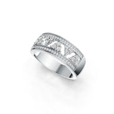 Sterling Silver Ring Geometric Openwork Theme with White Topaz or Moissanite DHJ
