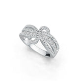 Sterling Silver Ring Bow Crossover Theme with White Topaz or Moissanite - Syzjewelry
