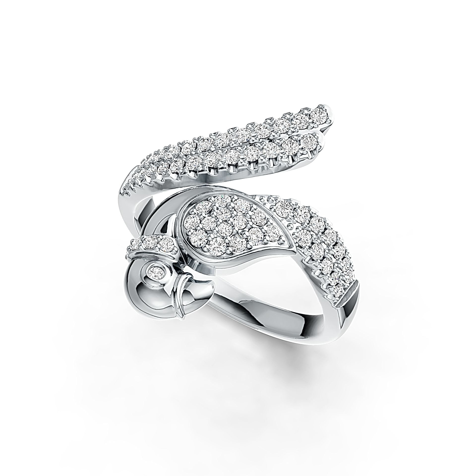 Sterling Silver Ring Parrot Theme with White Topaz or Moissanite - Syzjewelry
