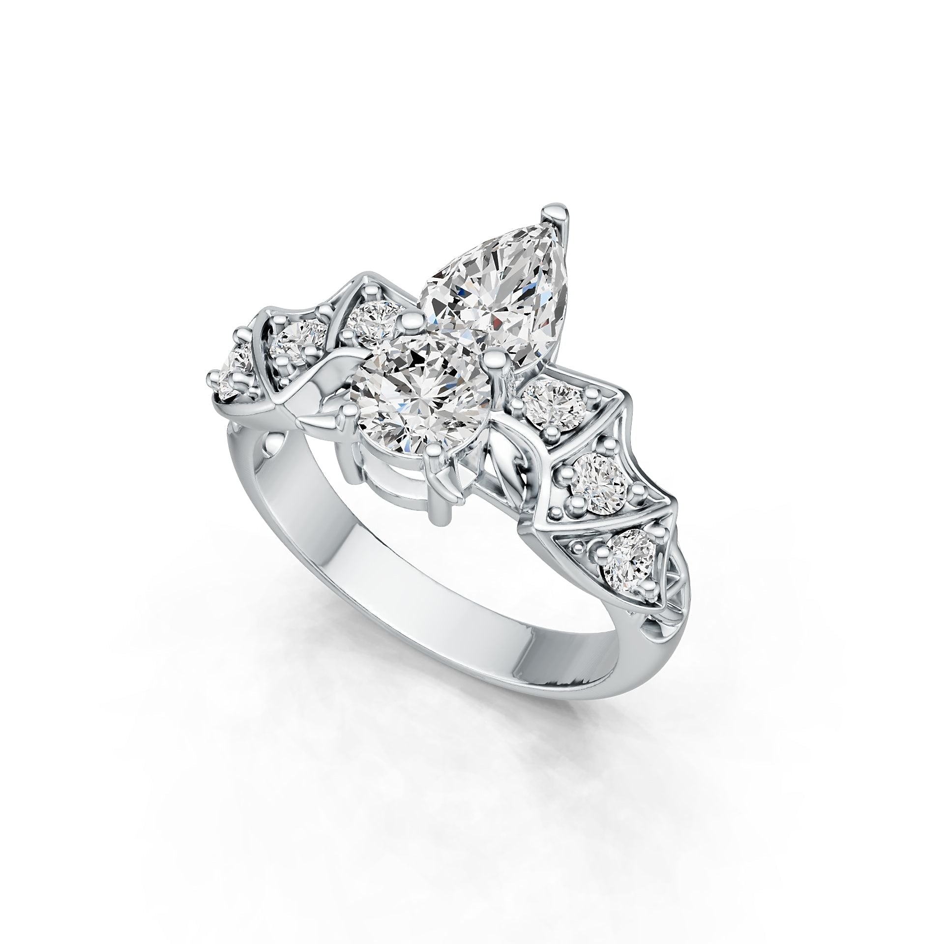 Sterling Silver Semi Mount Ring Setting Pear PE 9X6mm RD 6X6mm DHJ