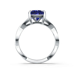 Sterling Silver Royal Blue Sapphire Engagement Ring Cushion CU 12x8mm Twist Shank Crisscross Ring