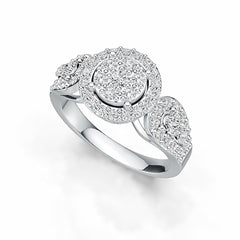 Sterling Silver Cluster Engagement Ring with White Topaz or Moissanite DHJ