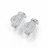 Sterling Silver Earrings Belt Buckle Theme with White Topaz or Moissanite - Syzjewelry
