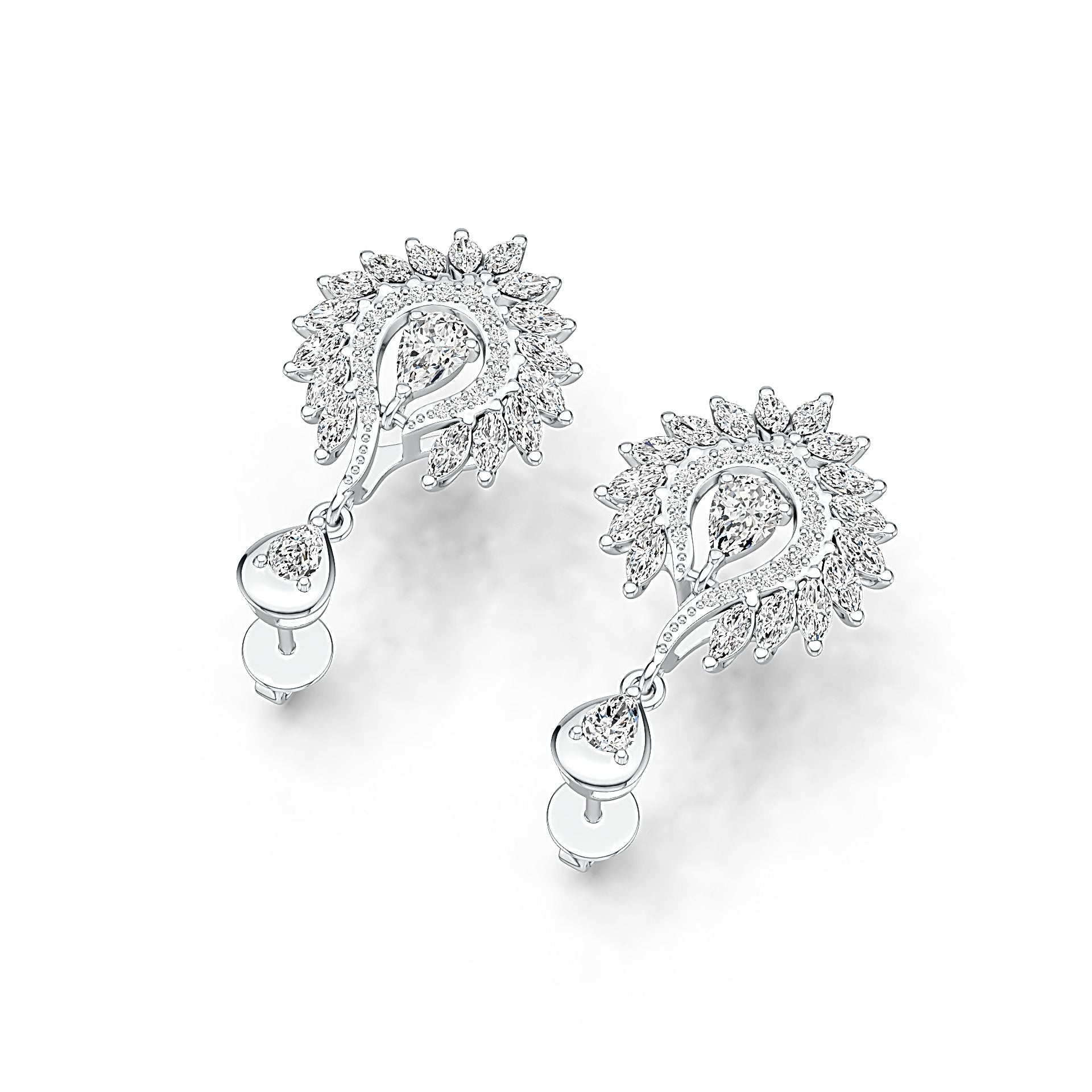 Sterling Silver Semi Mount Earrings Setting Pear PE 6X4mm with White Topaz DHJ