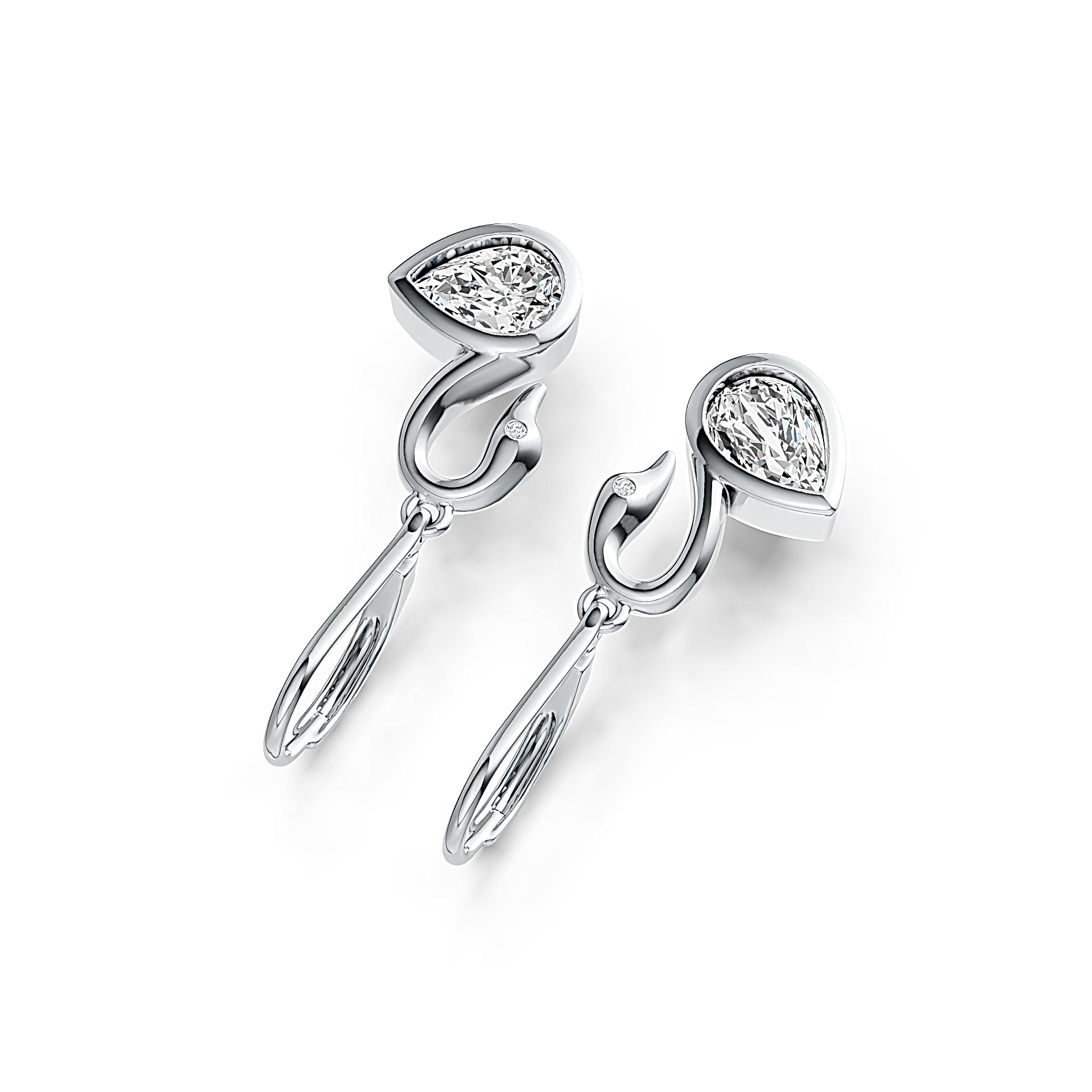Sterling Silver Semi Mount Earrings Setting Pear PE 7X5mm Swan Theme - Syzjewelry