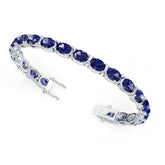 Sterling Silver Royal Blue Sapphire Tennis Moissanite or Sapphire Bracelet Oval OV 8X6mm
