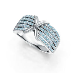Sterling Silver Ring Crossover Multi-Row with White Topaz or Moissanite Syzjewelry