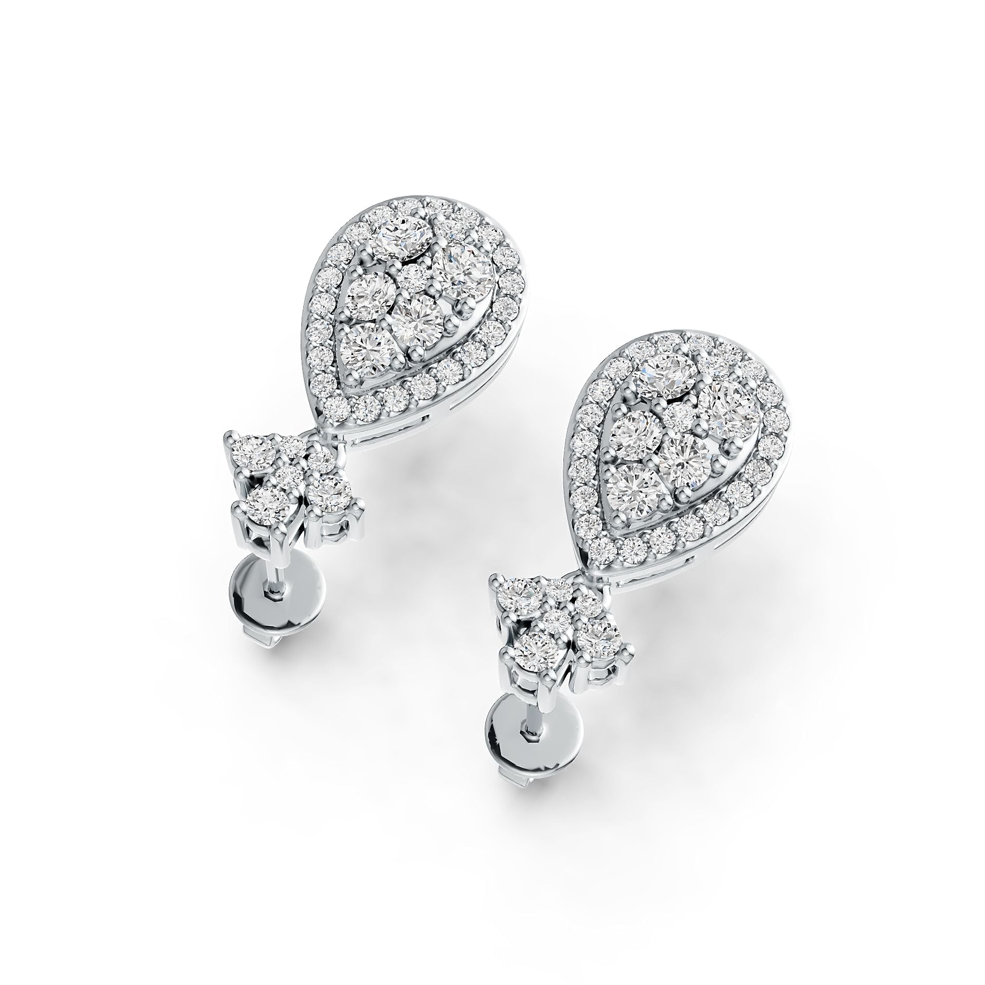 Sterling Silver Earrings Cluster Pear-Shaped with White Topaz or Moissanite DHJ