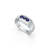 Solid Men's Sterling Silver Moissanite Ring RD 4x4mm 3 Stone Ring