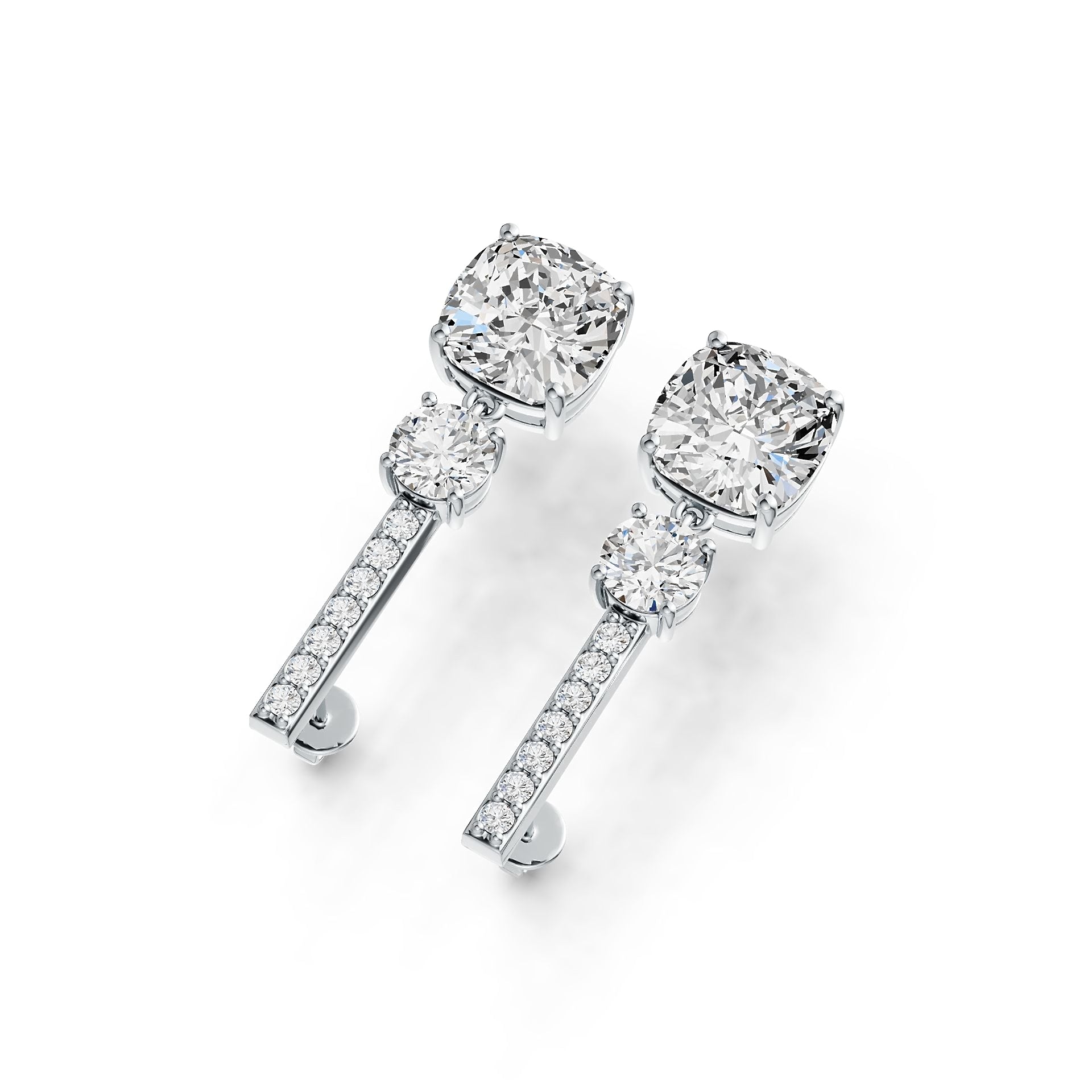 Sterling Silver Semi Mount Earrings Setting Cushion CU 10X10mm RD 6X6mm - Syzjewelry