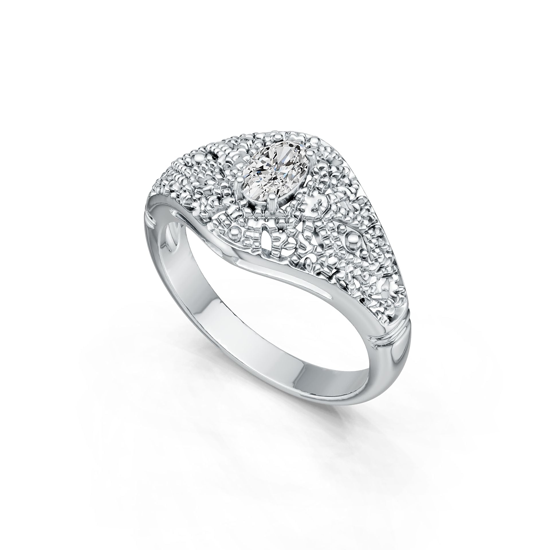 Sterling Silver Semi Mount Ring Setting Oval OV 6X4mm Art Deco Style DHJ