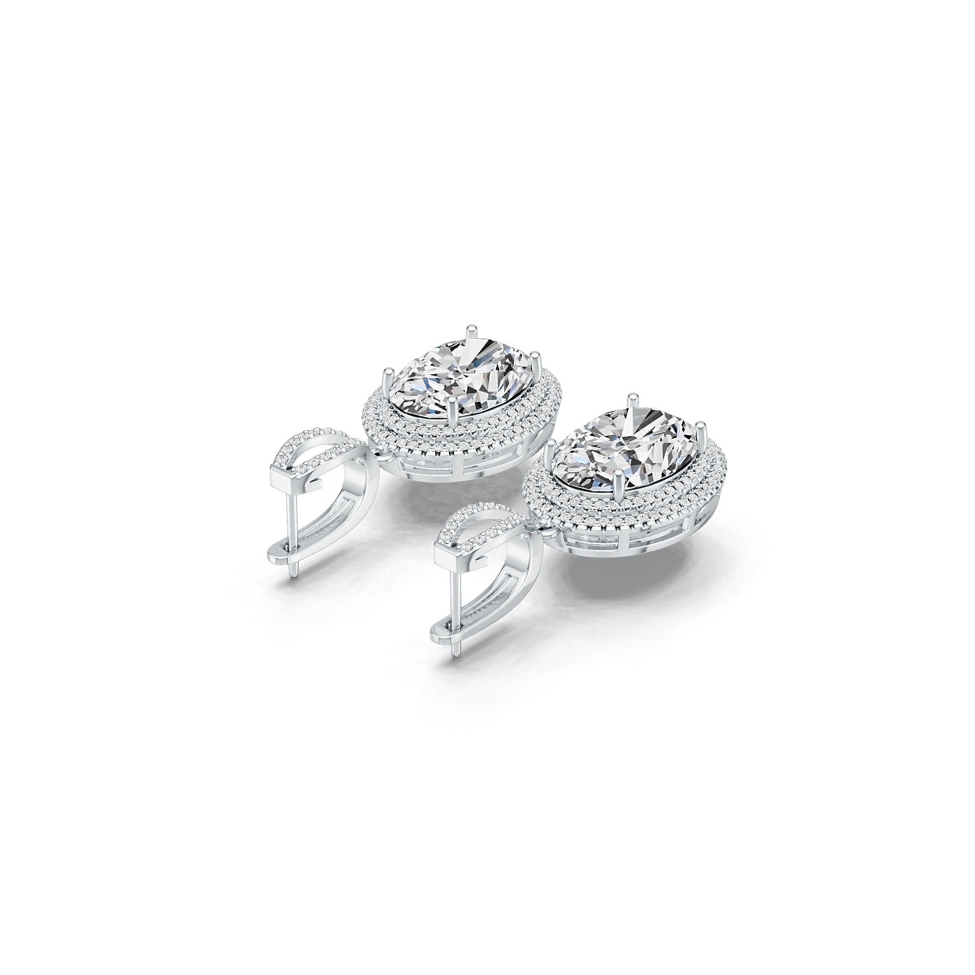 Sterling Silver Semi Mount Earrings Setting Oval OV 18X12mm Double Halo DHJ