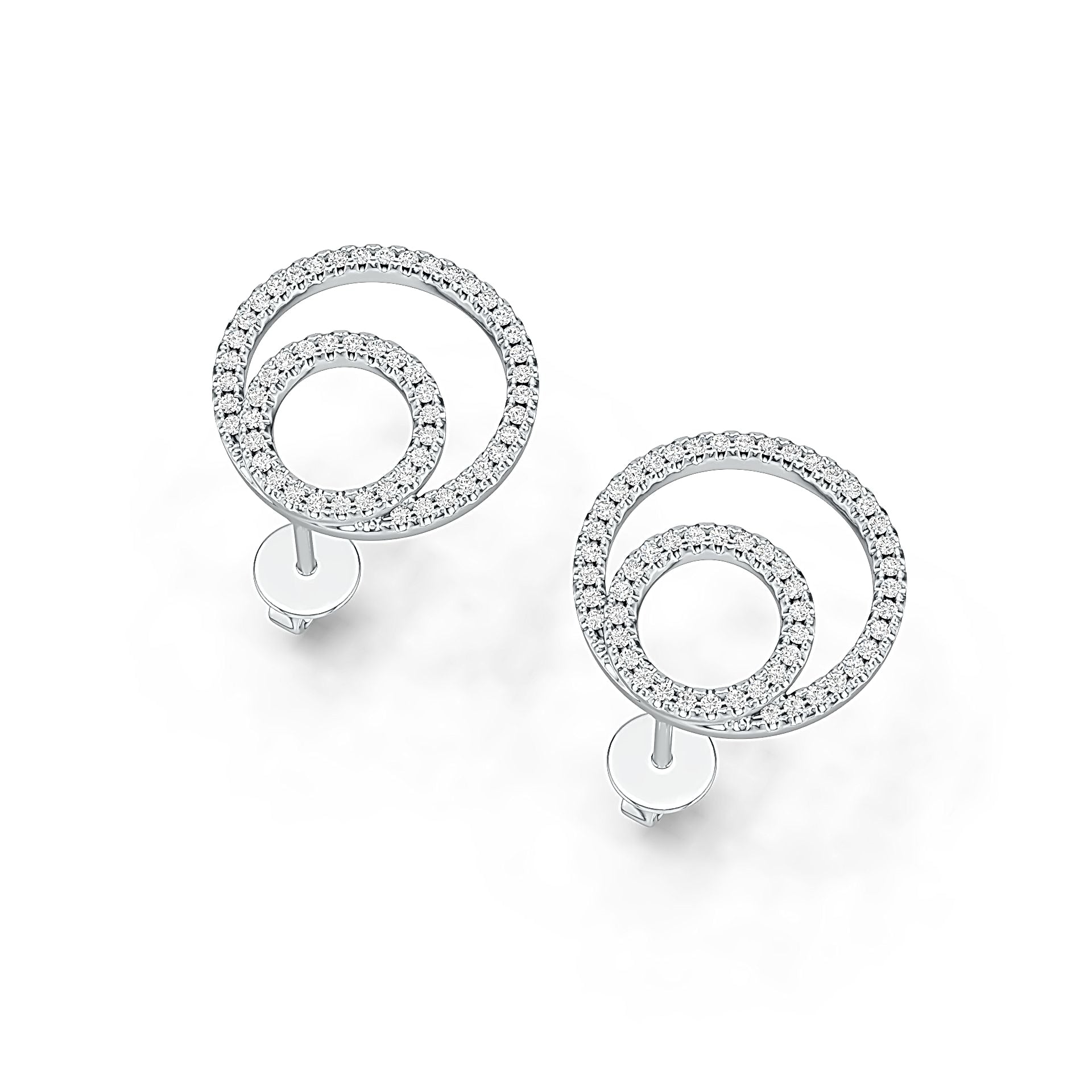 Sterling Silver Earrings Double Circle Theme with White Topaz or Moissanite DHJ