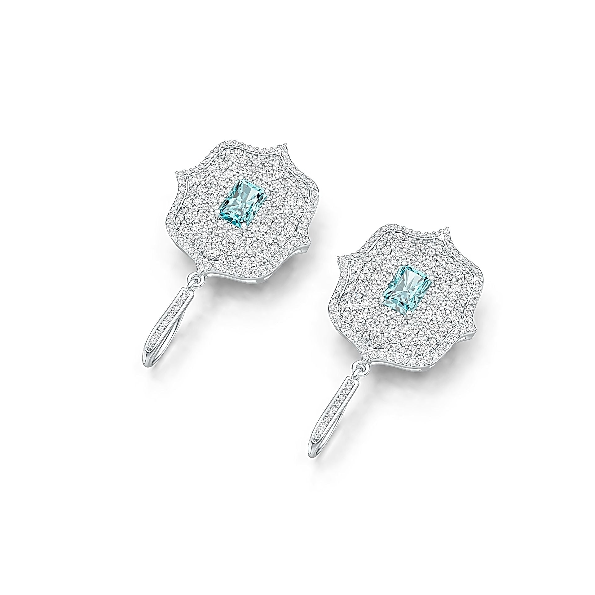 Sterling Silver Semi Mount Earrings Setting Emerald OCT 7X5mm with White Topaz DHJ