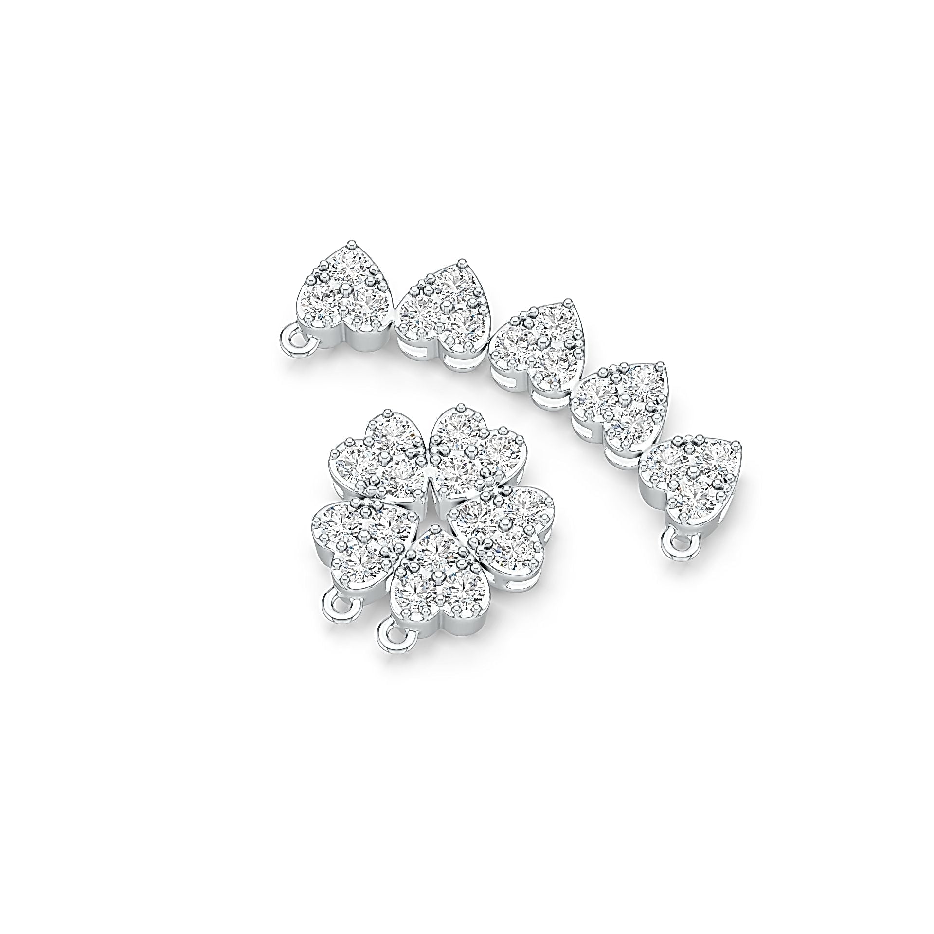 Sterling Silver Pendant Five Hearts Clover Theme with White Topaz or Moissanite - Syzjewelry