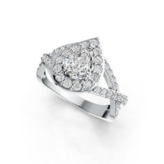Sterling Silver Semi Mount Ring Setting Pear PE 8X6mm Halo with White Topaz DHJ