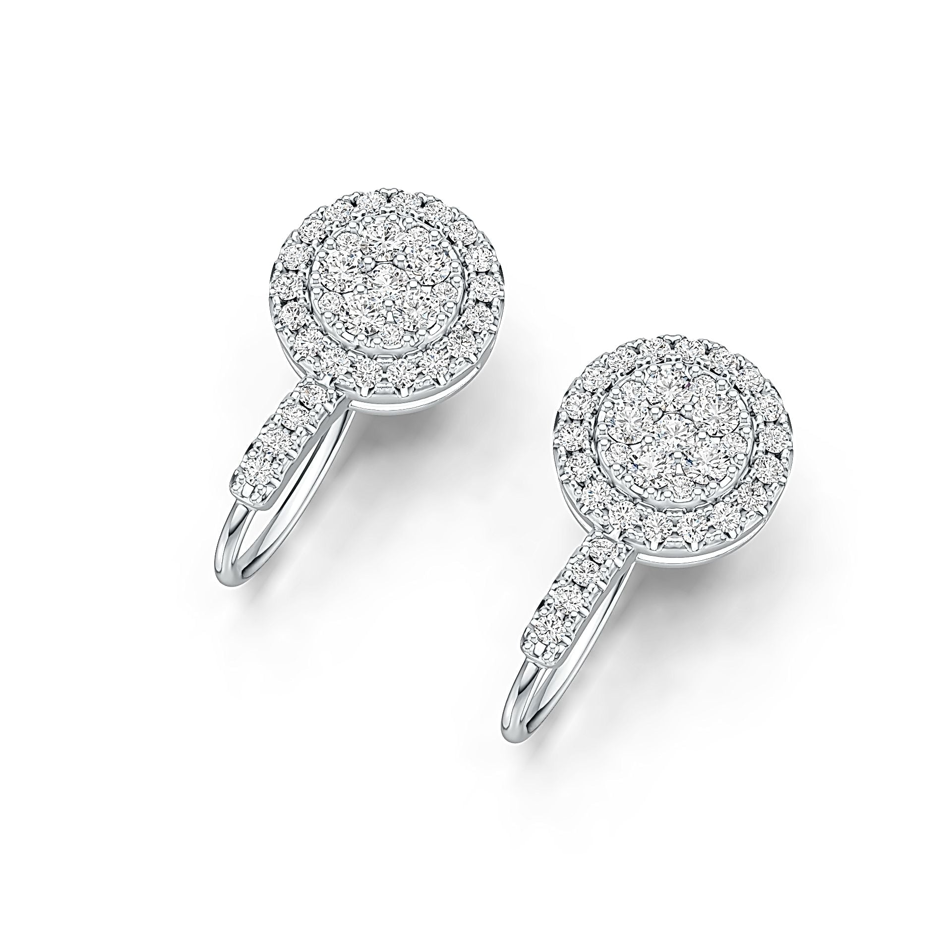 Sterling Silver Earrings Round Cluster Earring Leverback with White Topaz or Moissanite DHJ