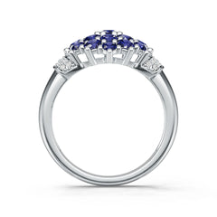 Sterling Silver Royal Blue Sapphire Cluster Ring Round RD 3x3mm