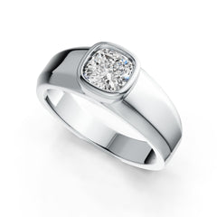 Men's 10K Gold CVD Diamond Ring Cushion CU 6x6mm Full Bezel