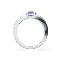 Sterling Silver Royal Blue Sapphire Bypass Ring Baguette BG 4x2mm