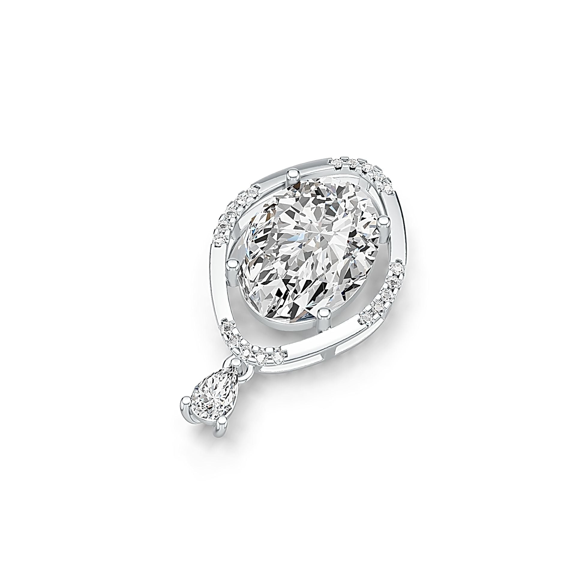 Sterling Silver Semi Mount Pendant Setting Oval OV 16x12mm W/ White Topaz Syzjewelry