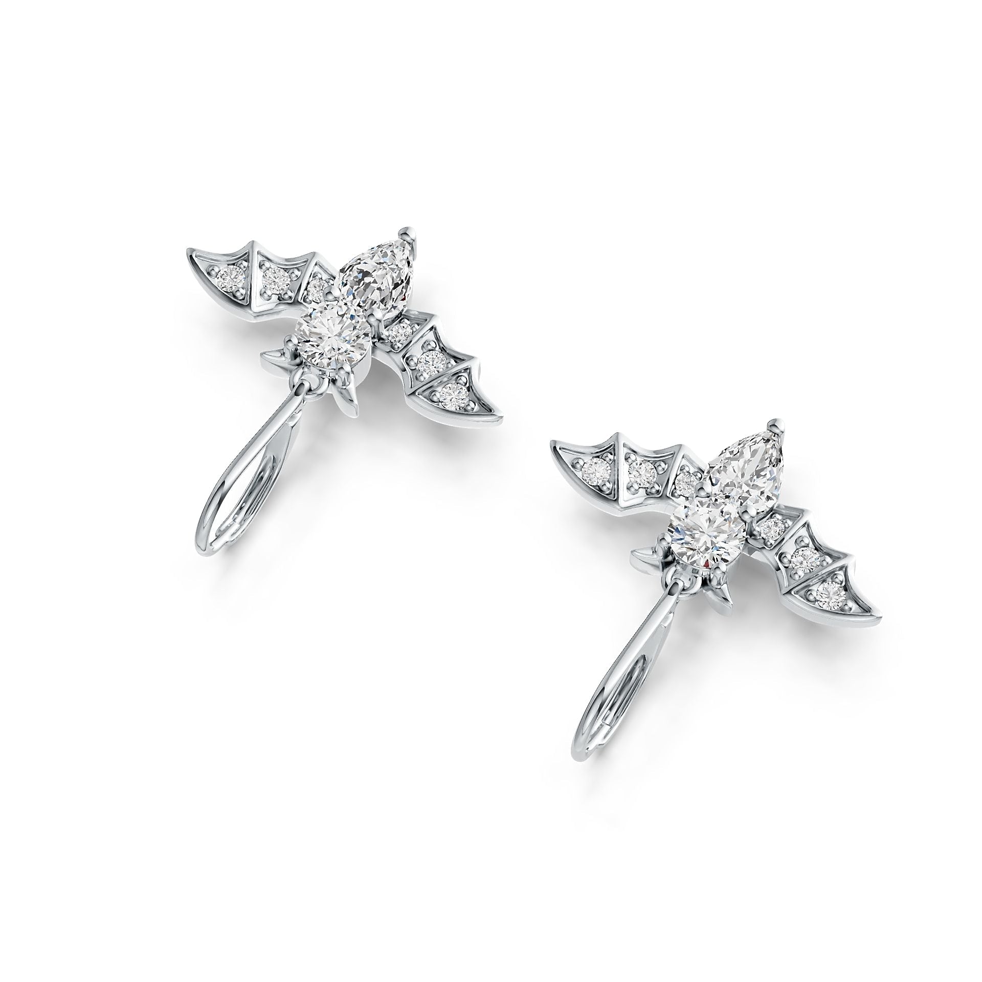Sterling Silver Semi Mount Earrings Setting Pear PE 7X5mm RD 5X5mm Bat Theme DHJ