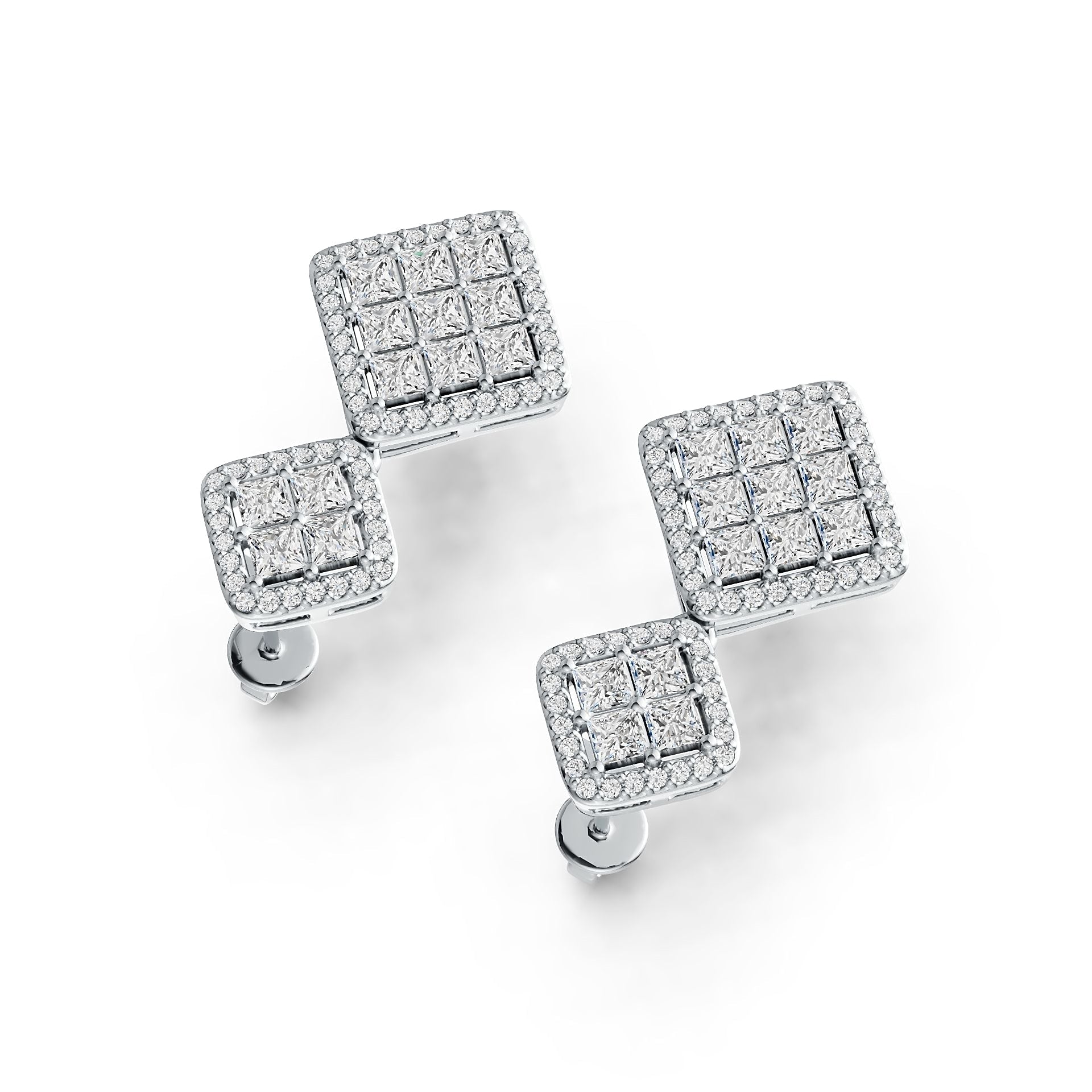 Sterling Silver Semi Mount Earrings Setting Princess SQ 2.5X2.5mm DHJ