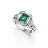 Sterling Silver Semi Mount Ring Setting Emerald OCT 8X6mm with White Topaz - Syzjewelry