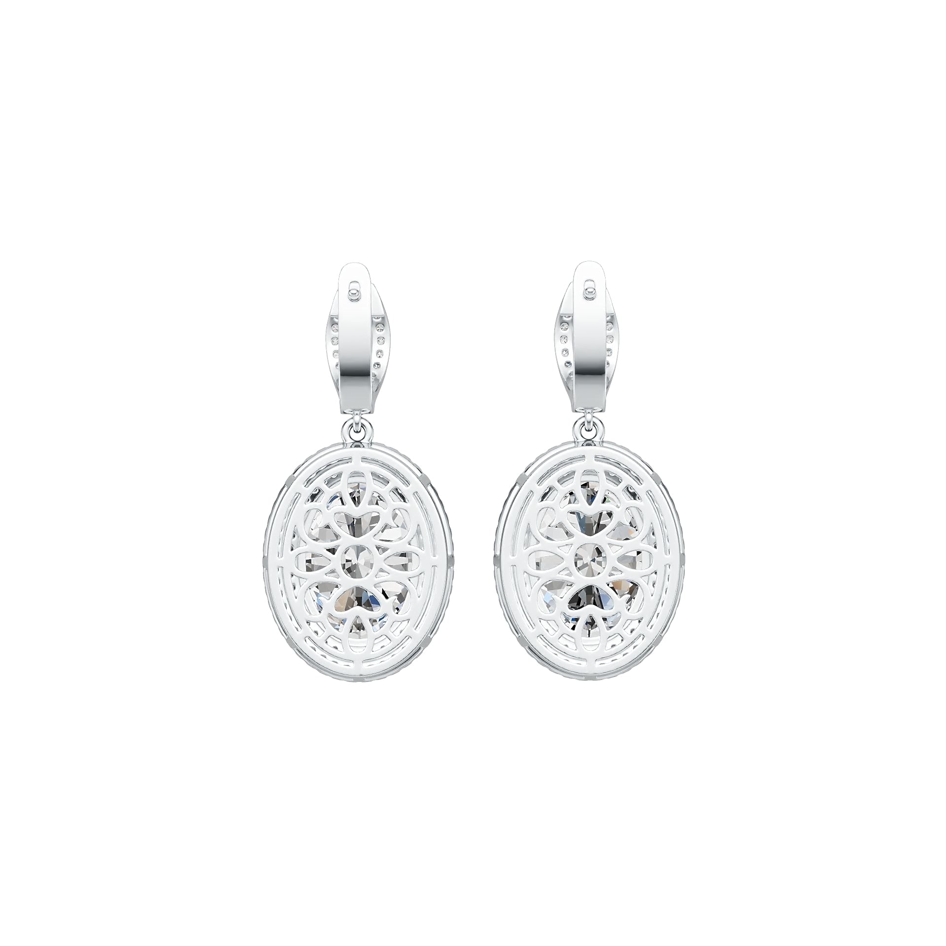 Sterling Silver Semi Mount Earrings Setting Oval OV 18X12mm Double Halo DHJ