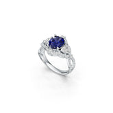 Sterling Silver Blue Sapphire Engagement Ring Oval OV 10X8mm Cross Shank Halo