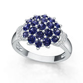 Sterling Silver Royal Blue Sapphire Cluster Ring Round RD 3x3mm
