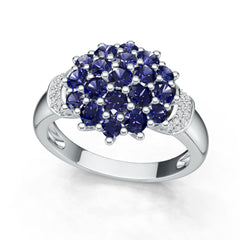Sterling Silver Royal Blue Sapphire Cluster Ring Round RD 3x3mm