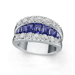 Sterling Silver Royal Blue Sapphire with Moissanite Ring Baguette BG 5x3mm
