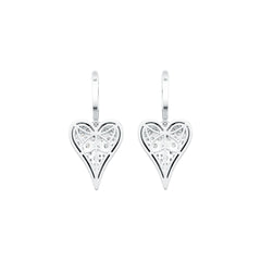 Sterling Silver Earrings with White Topaz or Moissanite Heart Theme DHJ