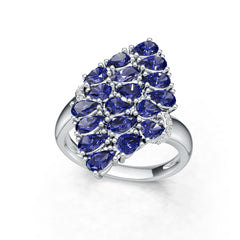 Sterling Silver Royal Blue Sapphire Cluster Ring Pear PE 5x3mm