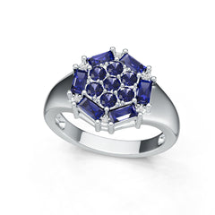 Sterling Silver Royal Blue Sapphire Ring Cluster Round RD 2x2mm