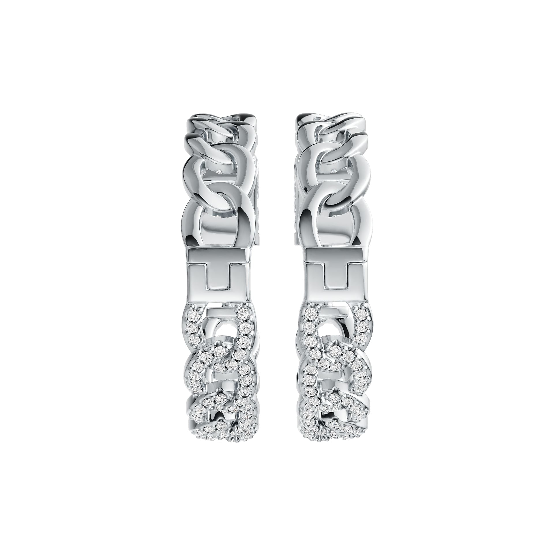 Sterling Silver Hoop Earrings Chain Link Theme with White Topaz or Moissanite DHJ