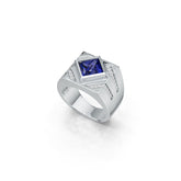 Sterling Silver Sapphire Engagement Ring Princess SQ 7x7mm Men's Ring Mounting Full Bezel Set