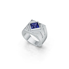 Sterling Silver Sapphire Engagement Ring Princess SQ 7x7mm Men's Ring Mounting Full Bezel Set