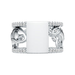 Sterling Silver Ring with White Topaz or Moissanite Walking Panther Theme DHJ