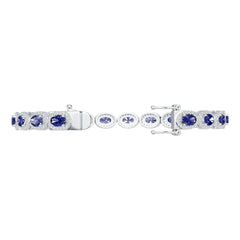 Sterling Silver Tennis Moissanite Bracelet Halo w/ Moissanite Oval OV 6X4mm