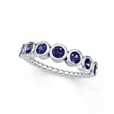 Sterling Silver Royal Blue Sapphire Ring Half Eternity Band Round RD 3x3mm Bezel-Set
