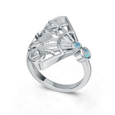 Sterling Silver Opal Ring Round RD 3x3mm Cabochon Fan Theme