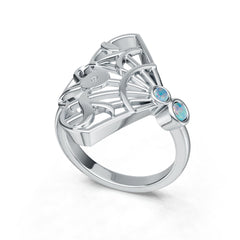 Sterling Silver Opal Ring Round RD 3x3mm Cabochon Fan Theme