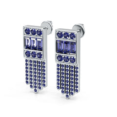 Sterling Silver Royal Blue Sapphire Earrings Fringe Drop Baguette BG 4x2mm