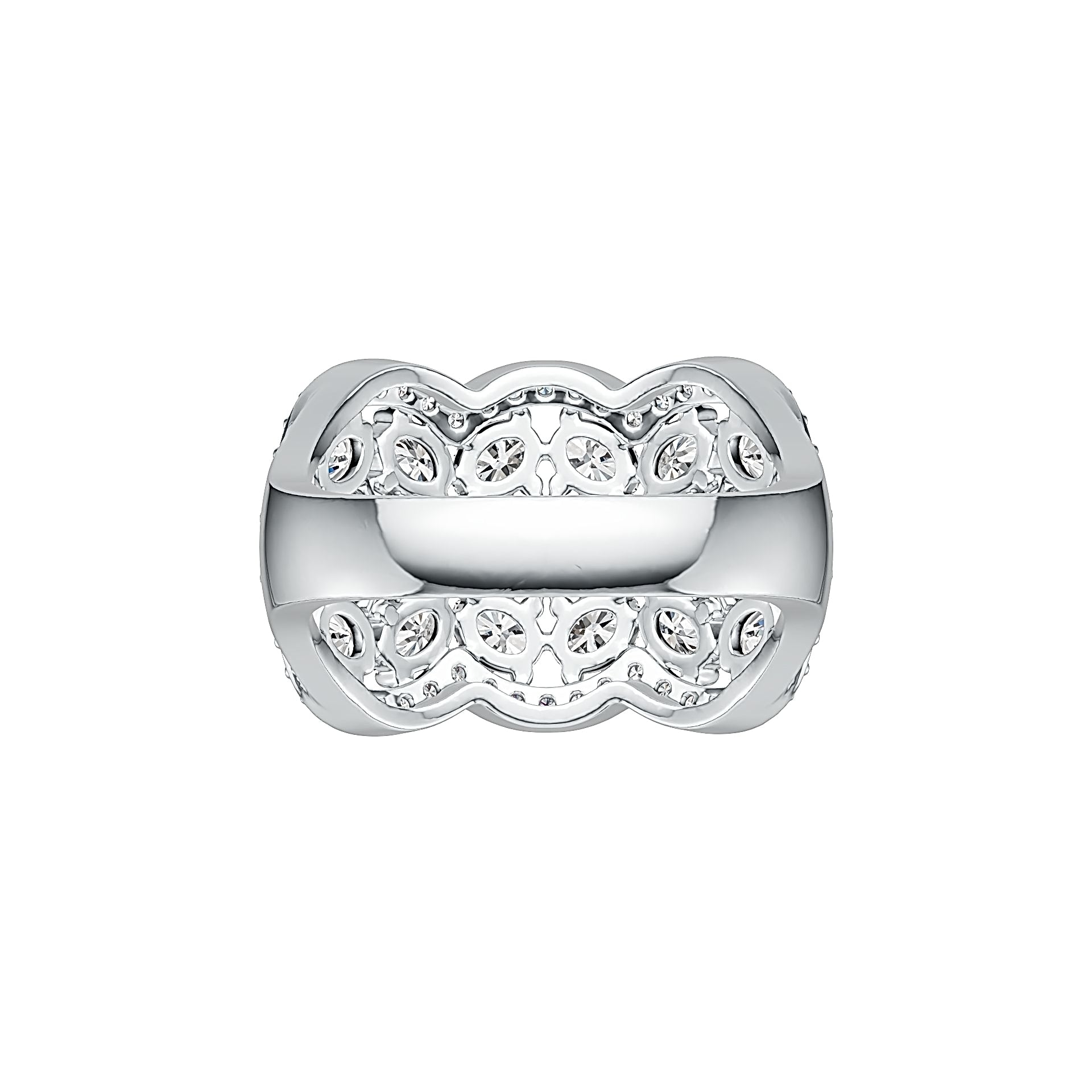 Sterling Silver Scalloped Cocktail Ring with White Topaz or Moissanite - Syzjewelry