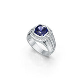 Men's Rings Sterling Silver Royal Blue Sapphire Ring Mounting Cushion CU 8X8mm