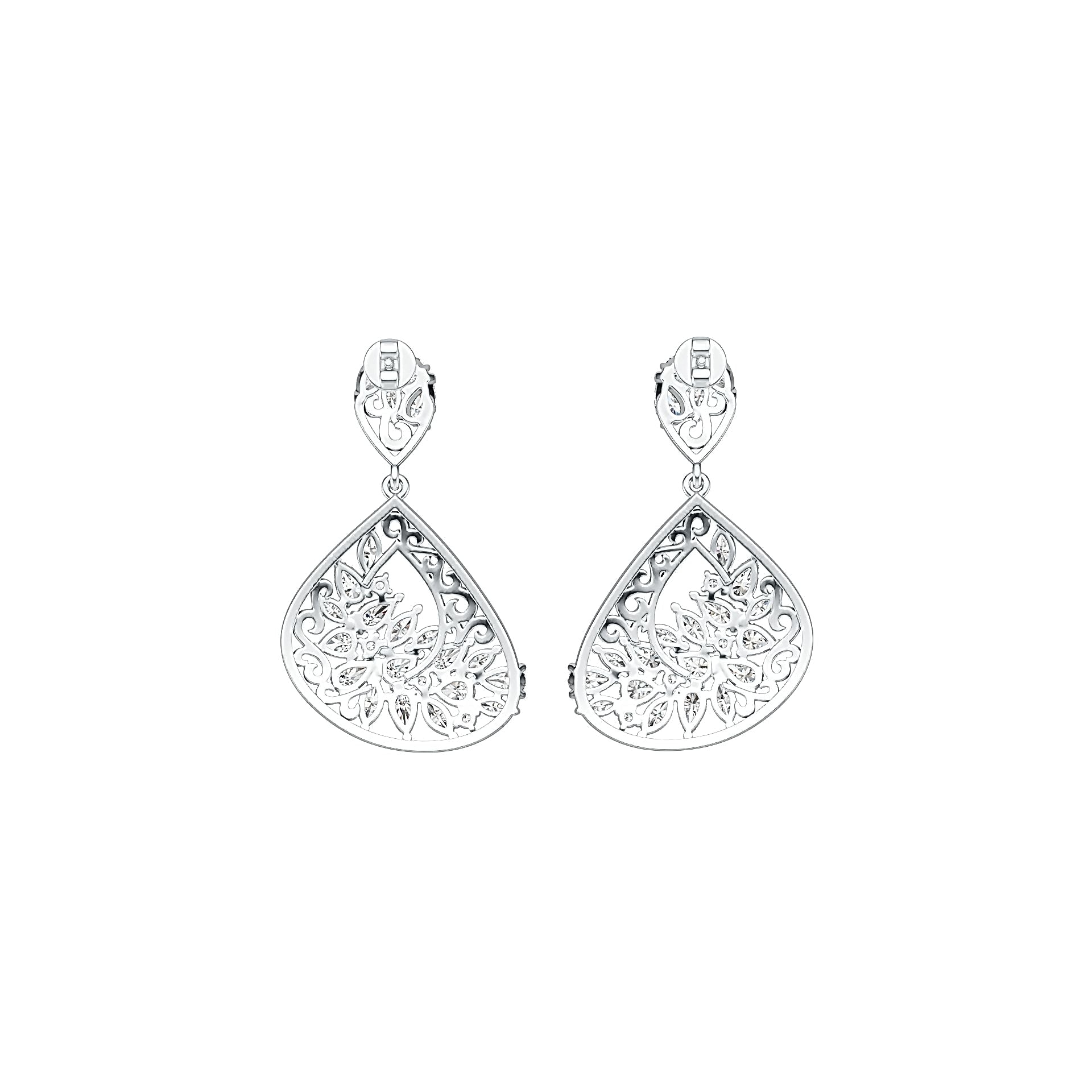 Sterling Silver Cluster Dangling Earrings with White Topaz or Moissanite DHJ