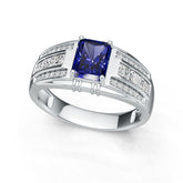 Sterling Silver Royal Blue Sapphire Engagement Ring Emerald OCT 8X6mm