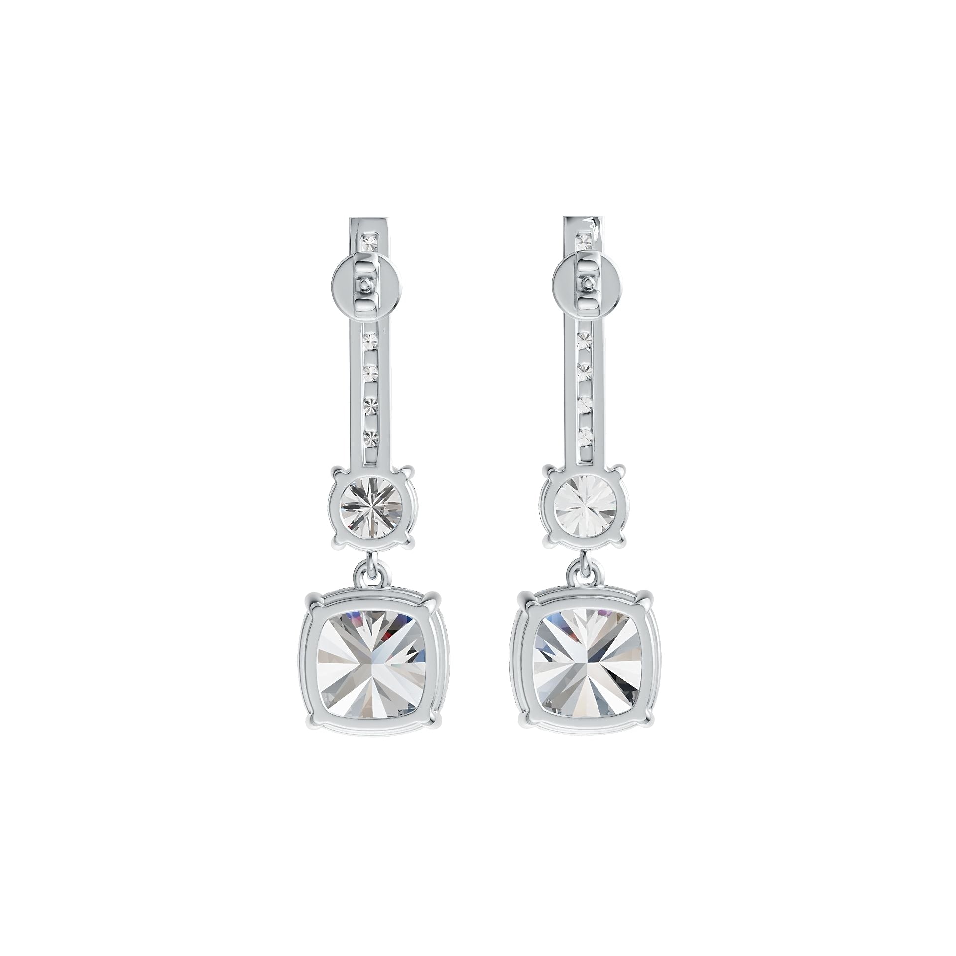 Sterling Silver Semi Mount Earrings Setting Cushion CU 10X10mm RD 6X6mm - Syzjewelry